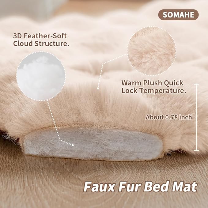Cat Beds Cozy Pet Mat Faux Fur Kitten Pad Bed for Carriers/Couch Dog & Puppy Cute Friendly 23 x 15 Inch Medium White