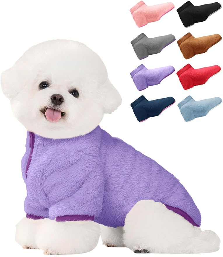 Haloumoning Dogs Fleece Winter Coats Jackets for Small and Medium Dogs Thick Full Zip Sherpa Turtleneck Puppy Jackets
