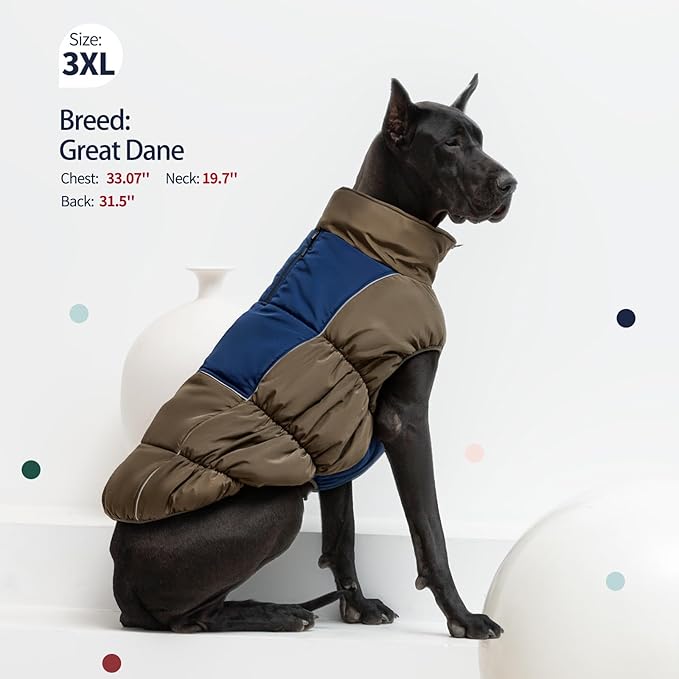IECOii XL Dog Coat - Winter Waterproof, Extra Warm XLarge Dog Coat with Reflective Fleece Vest & Turtleneck, Zipper Closure, XL