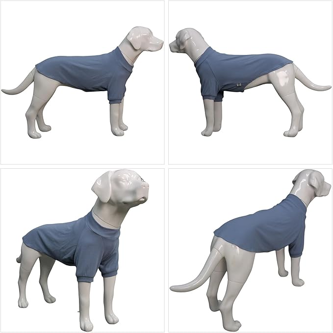 Lovelonglong Ribbed Dog T-Shirt Cotton Knitted Dog Sweaters for All Season Pet T-Shirts for Large Medium Small Dogs Grayish Blue XS