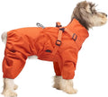 BRKURLEG Dog Raincoat for Small Dogs, Small Dog Rain Jacket with Harness Built in, Waterproof 4 Legs Pet Raincoats, Puppy Outdoor Jacket with Reflective Strip, Orange, S