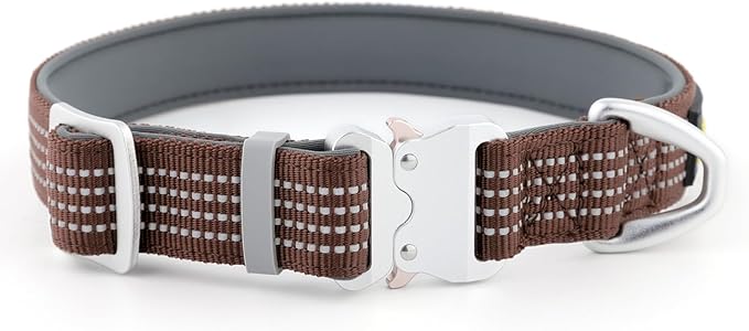 Plutus Pet Reflective Dog Collar with Aviation Aluminum Buckle, Neoprene Padded for Comfort, Lightweight, Heavy Duty Nylon Collar for Puppy Small Medium Large Dogs (Chocolate, XL)