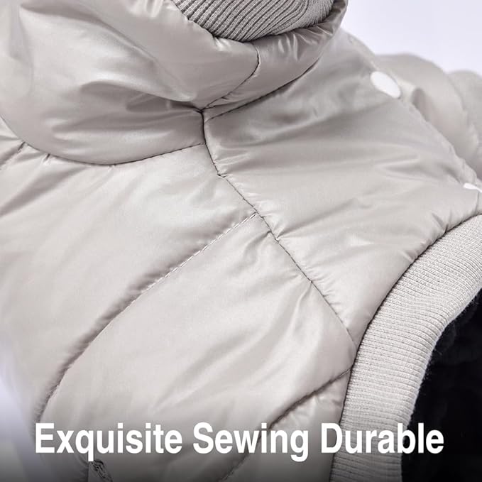 LESYPET Dog Coat for Small Dogs, Windproof Doggie Puffer Jacket with Leash Hole, Extra Warm Dog Jacket Winter Coat, Grey S