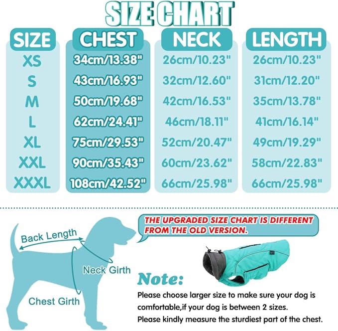 EMUST Winter Dog Coats, Fleece Dog Apparel for Cold Weather, British Style Windproof Warm Pet Jacket for for Winter, Turquoise, XS