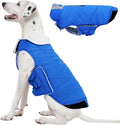 Kuoser Dog Coat Large, Cold Weather Reflective Waterproof Dogs Jacket with Warm Fleece Lining, Turtleneck Dog Winter Coat with Zipper, Doggy Snow Jacket Pet Coats for Small Medium Large Dogs, Blue XL