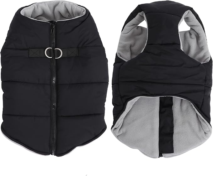 Geyecete Dog Bulldog Clothes Dog Cotton Padded Coat Thick Winter Warm Vest Waistcoat Cold Weather Jacket Clothing for French Bulldog Coat-Black-M