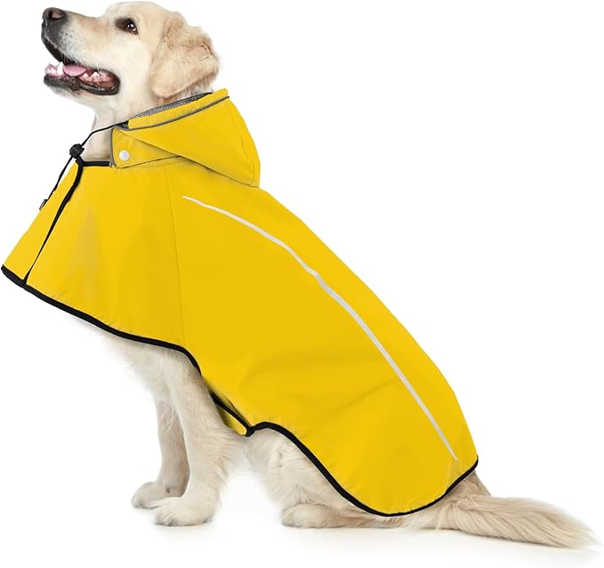 Mile High Life Dog Raincoat, Adjustable Waterproof Pet Rain Jacket, Reflective Hooded Poncho for Small Medium Large Dogs, Lightweight Breathable Pet Rain Coat (Yellow,XL Chest 31"-37")