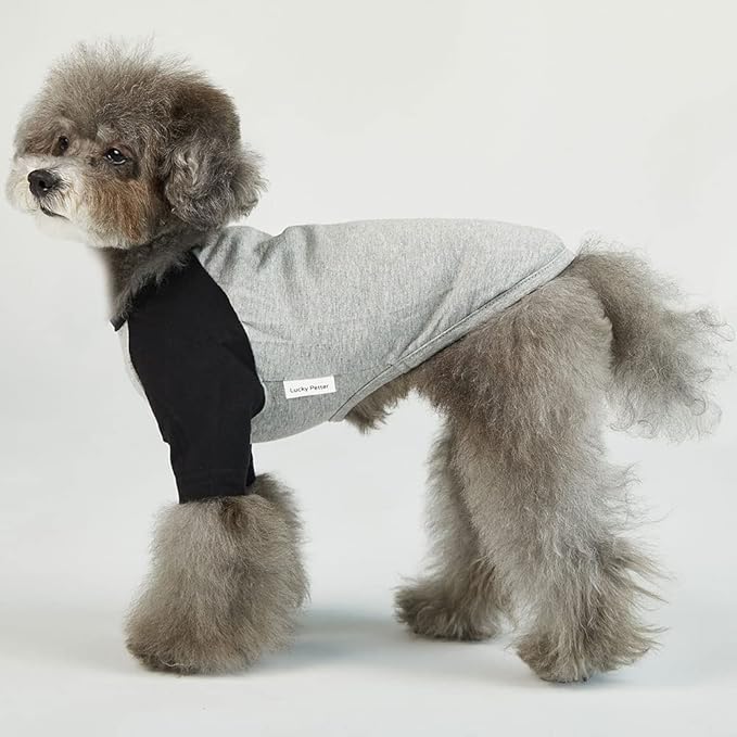 Dog Shirt for Small and Large Dogs Raglan Cotton T-Shirts Soft Breathable Dog Shirts pet Clothes Gray Series (Small, Gray/Black)