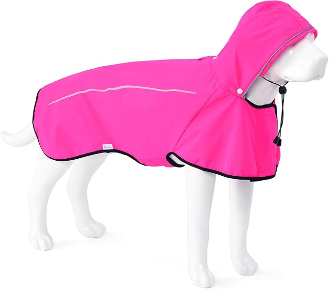 Mile High Life Dog Raincoat, Adjustable Waterproof Pet Rain Jacket, Reflective Hooded Poncho for Small Medium Large Dogs, Lightweight Breathable Pet Rain Coat (Hot Pink,XS Chest 15"-18")