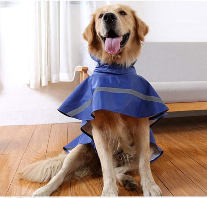NACOCO Large Dog Raincoat Adjustable Pet Water Proof Clothes Lightweight Rain Jacket Poncho Hoodies with Strip Reflective (XL, Blue)