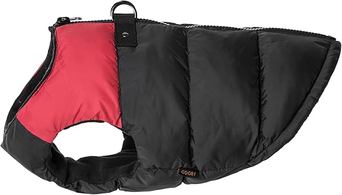 Gooby Padded Vest Dog Jacket - Red, Large - Warm Zip Up Vest Fleece Jacket with Dual D Ring Leash Water Resistant for Small to Medium Dogs
