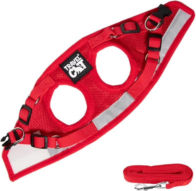 Travel Cat Harness and Leash Set - Adjustable Fit Mesh Cat Harness and Reflective Strap - Comfort Walking Vest for Kitten for Outdoor Walking, Hiking (Medium, Red)
