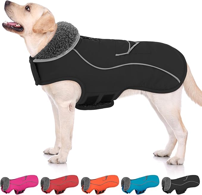 SUNFURA Small Dog Coat, Warm Dog Jacket with Zippered Leash Hole, Reflective Pet Winter Coat Fleece Jacket with Adjustable Furry Collar for Small Dogs Schnauzer, Yorkshire Terrier, Black S