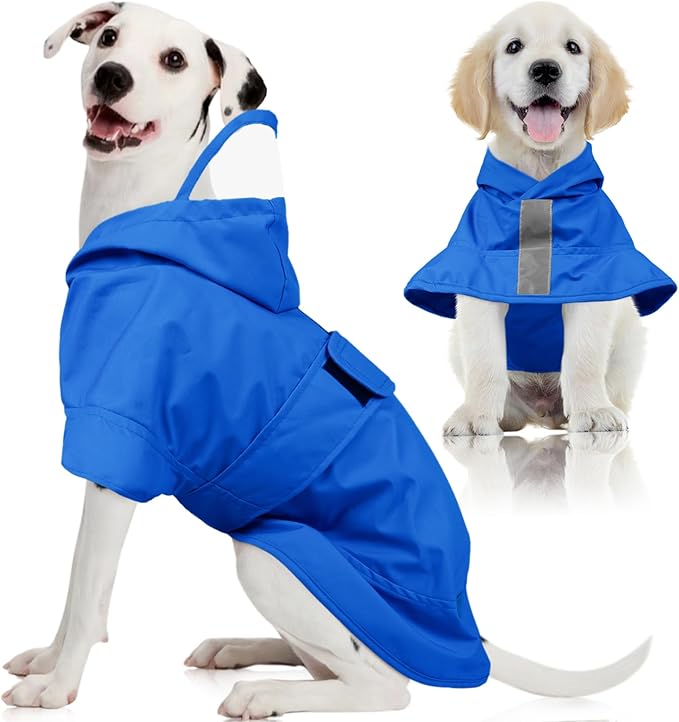 Kuoser Dog Raincoat, Waterproof Dog Rain Jacket with Clear Hooded Double Layer, Lightweight Reflective Dogs Rain Coat with Adjustable Belly Strap, Rain Coats for Small Dogs Outdoor Wear, Blue S