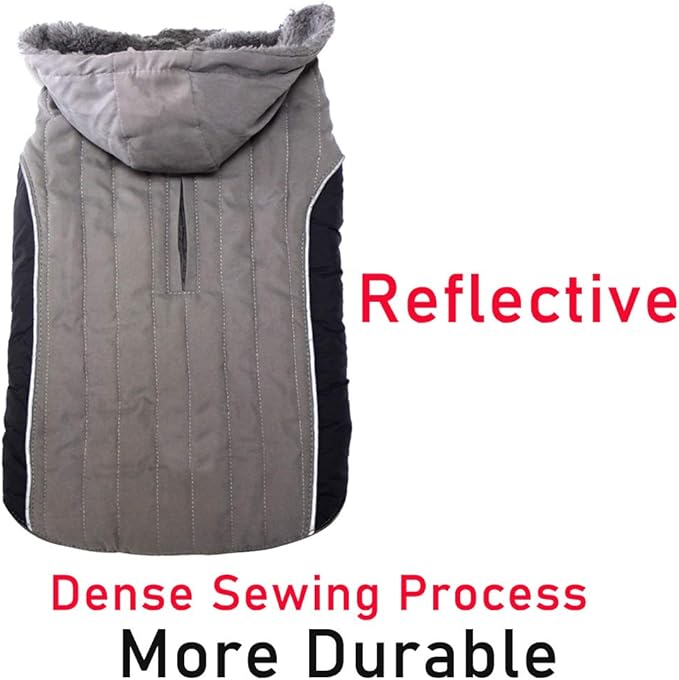 Fleece Dog Hoodie for Large Dogs Super Warm Doggie Jacket for Cold Winter Dog Coats,Grey XXL