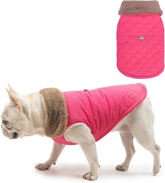 BEAUTYZOO Winter Dog Vest Coat with Harness Built in, Warm Puppy Jacket for Small Medium Dogs, Lightweight Cold Weather Small Dog Coat, Fleece Puffer Vest Windproof Snowproof Pet Clothes, Rose Pink XS