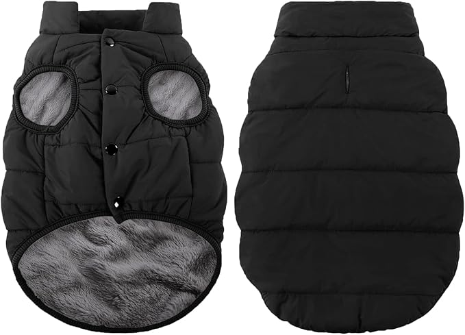 ASENKU Windproof Dog Winter Coat Waterproof Fleece Jacket Cold Weather Pet Apparel for Small Medium Large Dogs (Black, S)