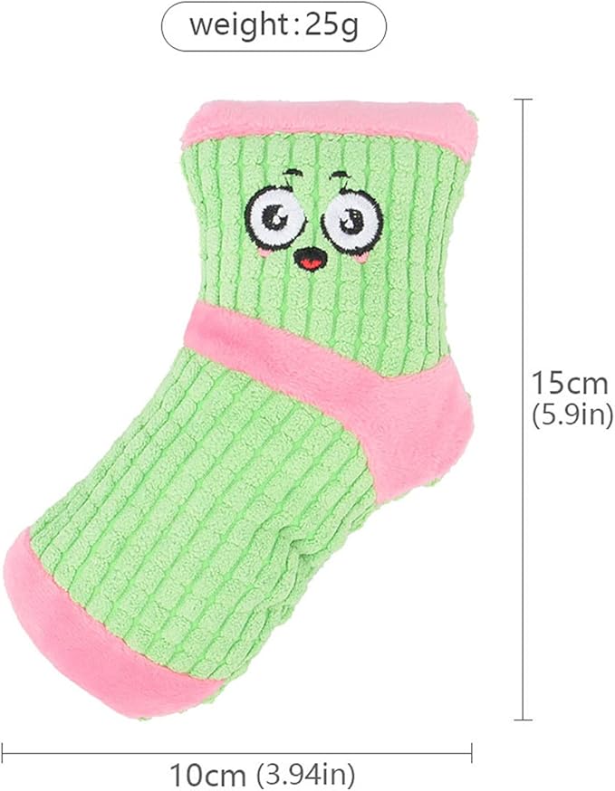 Squeaky Dog Toys, Funny Dog Toys Stuffed Plush Dog Toy, Cute Socks Dog Birthday Gift Dog Chew Toys Pet Toys for Small Medium Dogs(White Red)