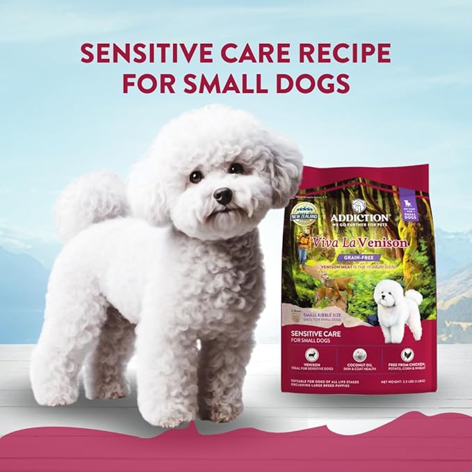 Addiction Viva La Venison Grain-Free Dry Dog Food for Small Breeds All Life Stages, Venison Dog Food, Gluten-Free Kibbles for Small Dogs – Made in New Zealand –3.3lb