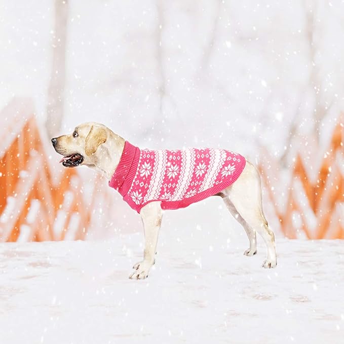 KOOLTAIL Cable Knit Dog Sweater Turtleneck, Cold Weather Pullover Classic Knitwear, Snowflake Pattern Thick Warm Winter Pet Clothes, Dog Christmas Sweater for Small Medium Large Dogs Girl, Pink L