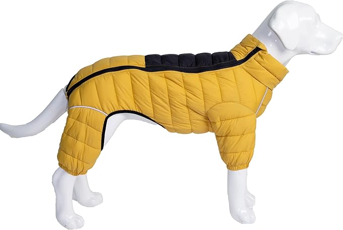 Lovelonglong Dog Coat Dog Warm Jacket, 4 Legs Covered Waterproof Windproof Reflective Warm Dog Vest, Zippered Adjustable Outdoor Dog Snow Jacket for Small Medium Large Dogs Yellow XXL
