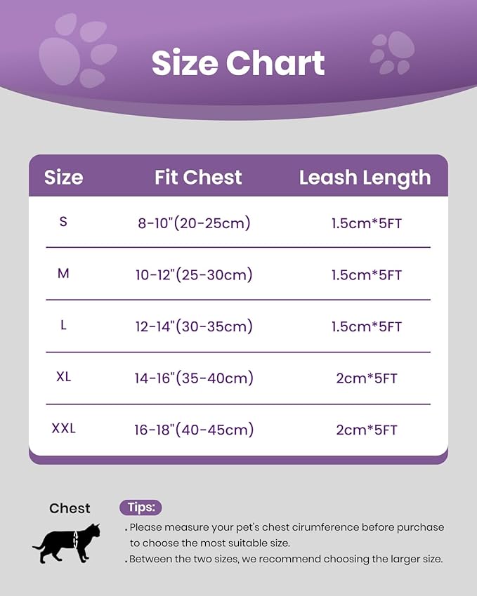 FAYOGOO Cat Harness, Cat Leash and Harness Set for Walking Escape Proof, Harness for Small Cats/Small Dogs, Large Kitten/Puppy Harness and Leash, Harness for Cats S-XXL(Modern Violet, Large)