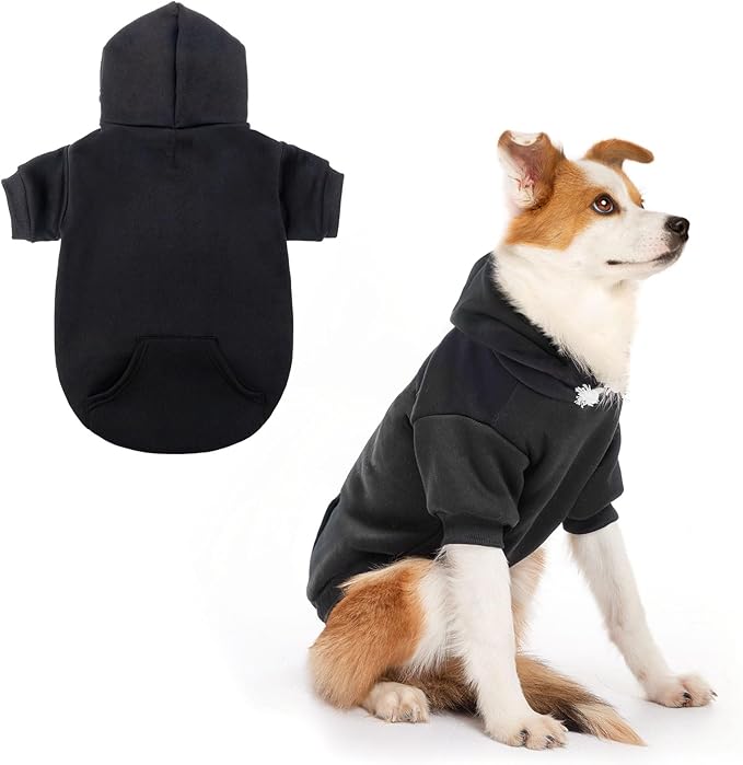 SCENEREAL Dog Hoodie Sweaters for Small Medium Large Size Dogs, Fleece Pet Sweatshirt with Hat and Pocket,Soft Cotton Cold Winter All Weather Clothes for S to XL Sized Dogs,Black (SM)