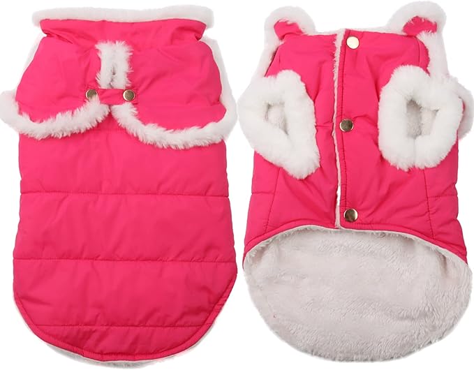 Shawl Design Fleece Lined Warm Dog Jacket for Puppy Winter Cold Weather,Soft Windproof Small Dog Coat,Pink M