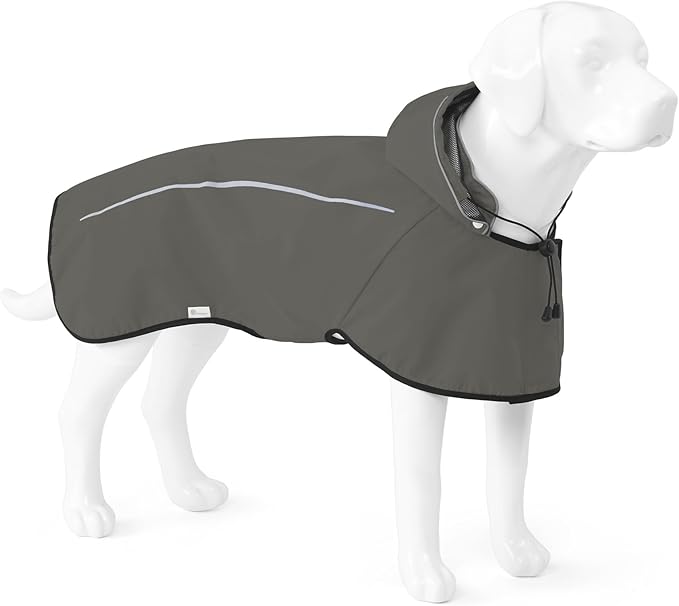 Mile High Life Dog Raincoat, Adjustable Waterproof Pet Rain Jacket, Reflective Hooded Poncho for Small Medium Large Dogs, Lightweight Breathable Pet Rain Coat (Dark Gray,S Chest 18"-22")