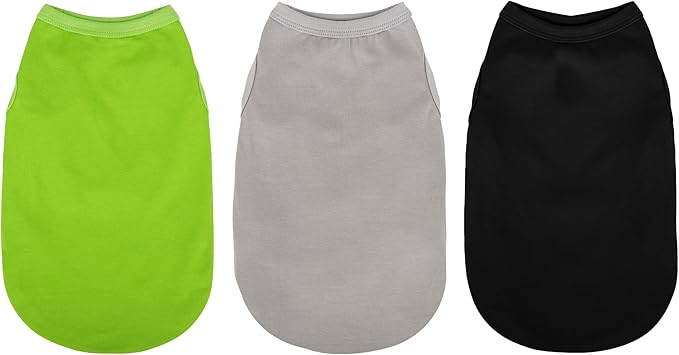 Paiaite Revamp Your Pooch's Closet: 3 Pieces Plain Sleeveless Cotton Dog Shirts, for Small and Medium Dogs. Stay Cool and Fashionable with These Colorful Puppy Tank Top! Black Green and Gray XS