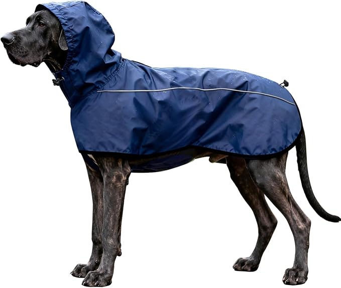 Mosucoirl Dog Raincoat Jacket Reflective Adjustable Hooded Pet Poncho Rain Coats with Leash Hole Waterproof Clothes for Small Medium Large Dogs (NavyBlue, S)