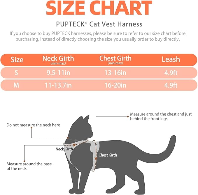 PUPTECK Cat Harness and Leash Set Escape Proof Reflective Cat Walking Harness Adjustable Soft Breathable Mesh Vest for Small Pets, Orange, S