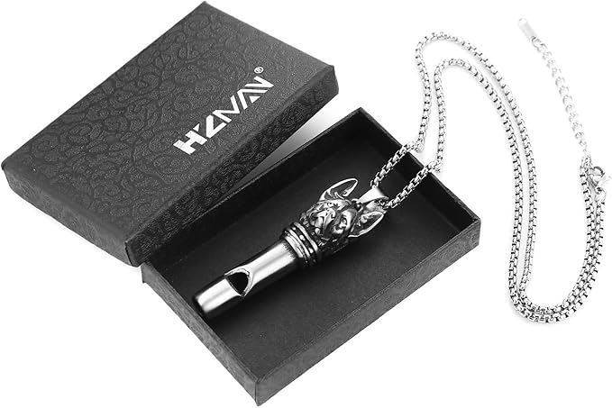 HZMAN Stainless Steel Viking Wolf Head Whistle, 80 Decibel Sports Dog Outdoor Whistle Adventure Gift
