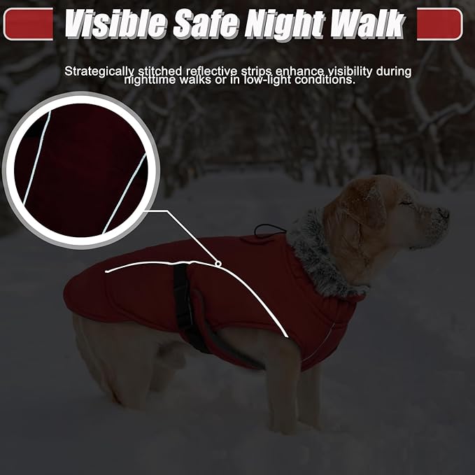DENTRUN Small Dog Winter Warm Coat - Windproof Cozy Jacket, Thick Fleece Vest with Adjustable Belt, Water Repellent, Reflective Dog Sweater for Yorkie Dachshund Wear, Red, S