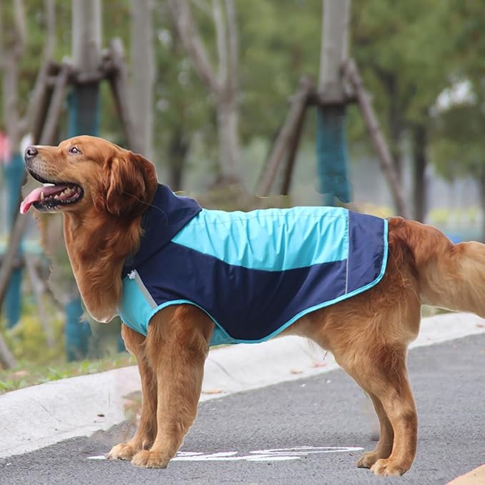Dogs Packable Lightweight Raincoat: Pet Dog Hood Waterproof Coats Blue Size 12