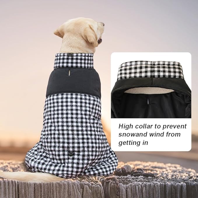 Dog Jackets for Winter, Reversible Dog Coat Windproof Waterproof Jackets for Cold Weather, British Style Plaid Coats Warm Vest for Small Medium Large Dogs (Black, 5XL)