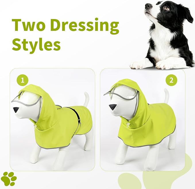 Dog Raincoat, Waterproof Windproof Dog Rain Jacket with Hood, Rain Coat with Leash Hole, Adjustable Raincoat Poncho for Small Medium Large Dogs Outdoor (Neon Yellow, X-Large)