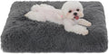 Bedfolks Waterproof Crate Bed, Plush Dog & Cat Kennel Pad, Faux Fur, Washable, 23"x18", Dark Grey