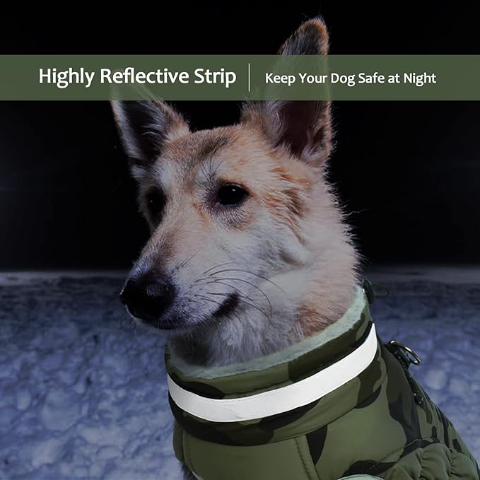 Lelepet Dog Coat Warm Dog Winter Coat Waterproof Dogs Jacket with Harness Built in Reflective Pet Fleece Vest Zip-Up Cold Weather Coats for Large Dogs Turtleneck Windproof Boston Terrier Green Camo L
