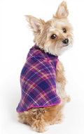 Goldpaw Stretchy Fleece Jacket for Small Dogs - Super Soft, Warm Dog Sweater - Pet Sweater Vest for Fall and Winter - Canine Clothes Made in The USA - Machine Washable - Mulberry Plaid - Size 14