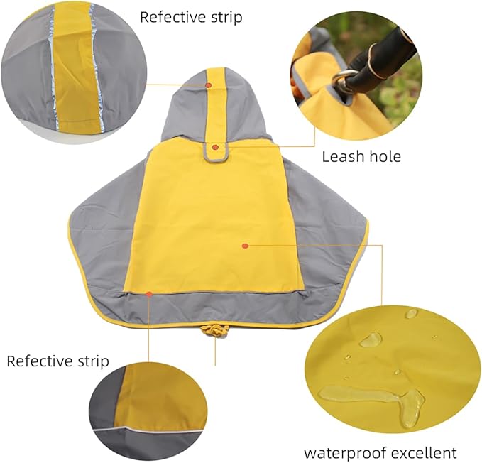 Dogs Packable Lightweight Raincoat: Pet Dog Hood Waterproof Coats Yellow Size 7