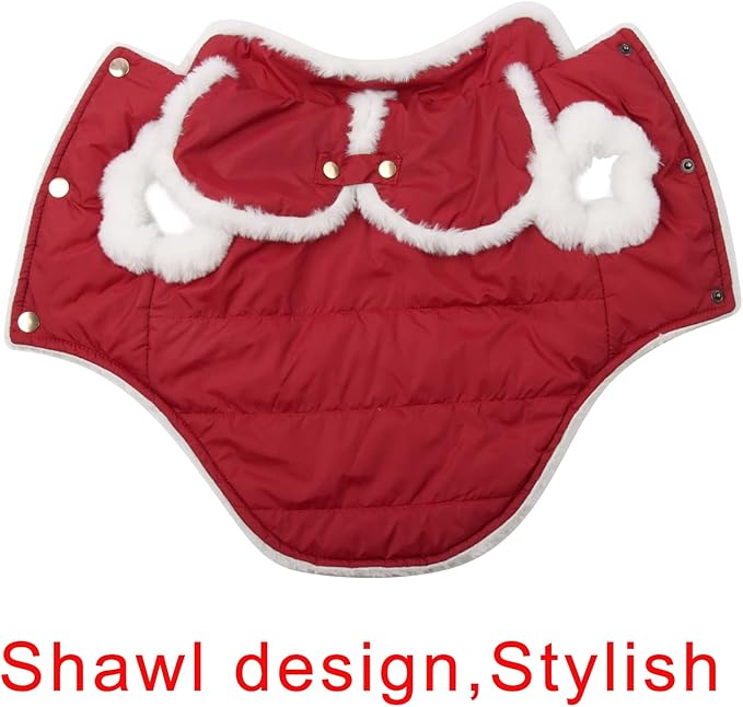 Shawl Design Fleece Lined Warm Dog Jacket for Winter Cold Weather,Soft Windproof Large Dog Coat,Red XXXL