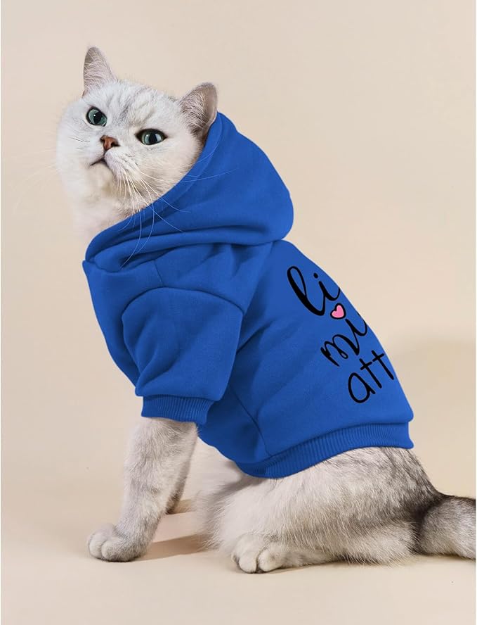 Cat Hoodies for Cats Puppy Pet Clothes Cat Apparel Little Miss Attitude Print Dog Hoodie for Small Medium Dogs Outfits for Kittens(Royal Blue,S)
