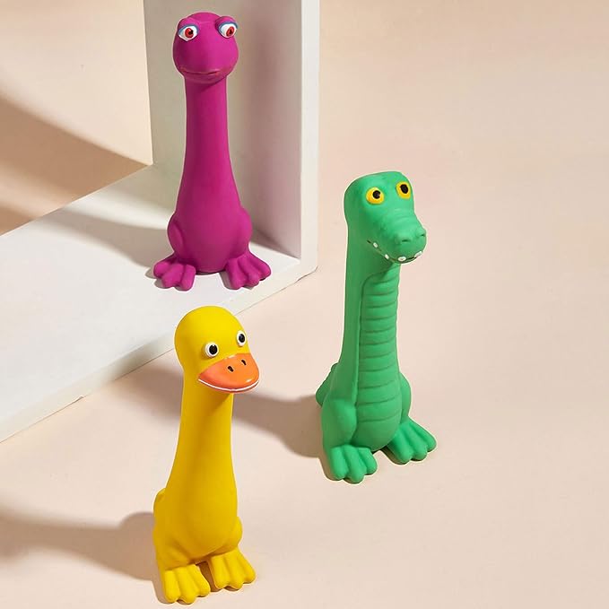 3 Pack Squeaky Latex Dog Toys Standing Stick Animal Puppy Fetch Interactive Play for Small Medium Dogs