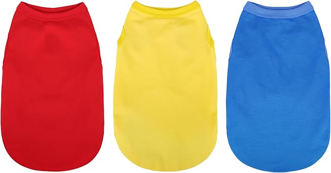 Paiaite 3 Pieces Plain Dog Shirt Sleeveless Puppy Cotton Dog Shirts Breathable Pet Apparel Tank Top Colorful Puppy Sweatshirt Clothes for Small Medium Dogs Red Yellow and Blue L
