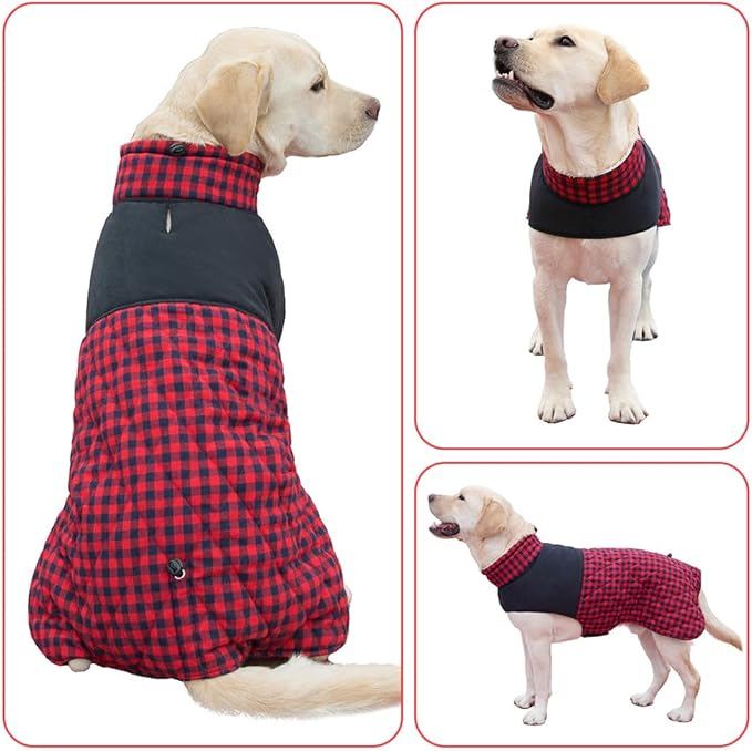 Dog Jackets for Winter, Reversible Dog Coat Windproof Waterproof Jackets for Cold Weather, British Style Plaid Coats Warm Vest for Small Medium Large Dogs(RED, 6XL)