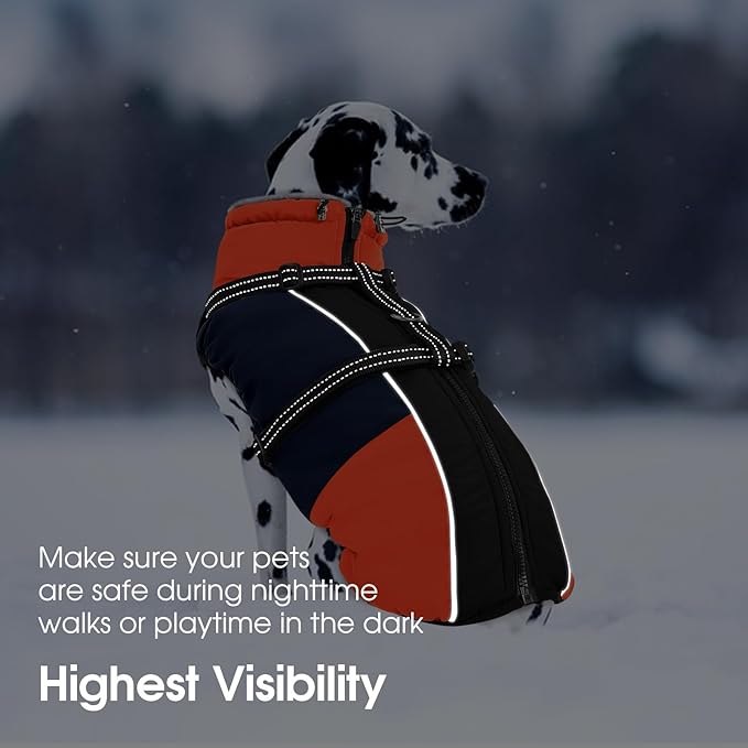 SUNFURA Large Dog Coat with Harness Built in, Warm Dog Jacket Waterproof Pet Winter Coat Snowsuit for Cold Weather, Reflective Fleece Jacket for Large Dogs, Border Collie, Blue XL