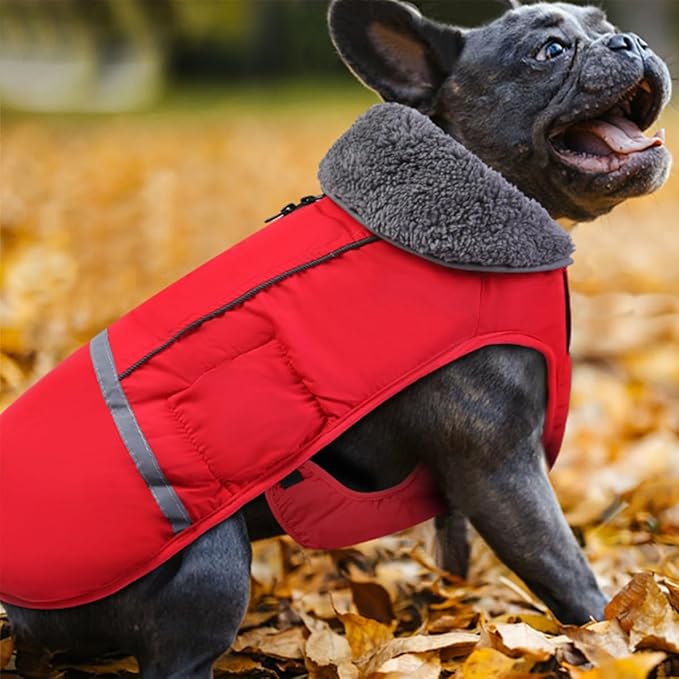 Doglay Dog Coat, Waterproof Dog Jacket Pet Winter Coat for Cold Weather with Thicken Furry Collar, Reflective Puppy Winter Jacket Warm Fleece Lining for Small Medium Large Pets