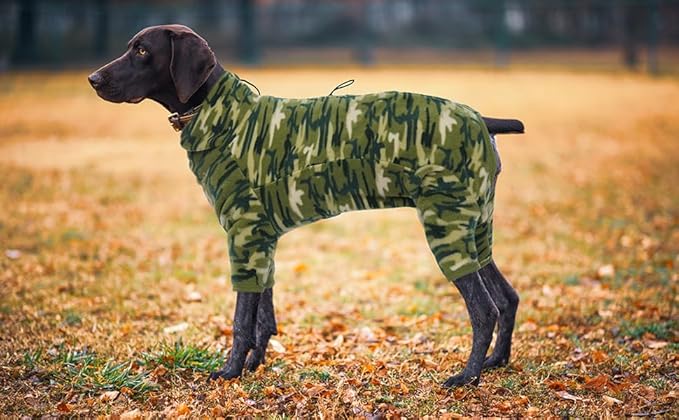 ROZKITCH Camo Dog Jacket Fleece Pullover Pajamas, Pet Windproof Warm Cold Weather Jacket Vest with Luminous Zipper, Jumpsuit Apparel Outfit Clothes for Small Medium Large Dog Camo L