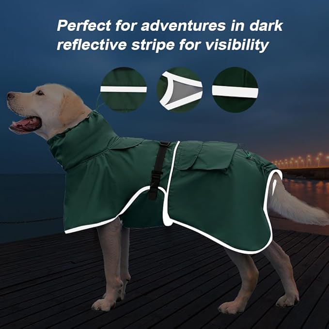 Reflective Dog Raincoat Waterproof Adjustable Dog Hooded Poncho Raincoat for Medium Large Dogs, Lightweight Pet Rain Jacket (Green, XL)